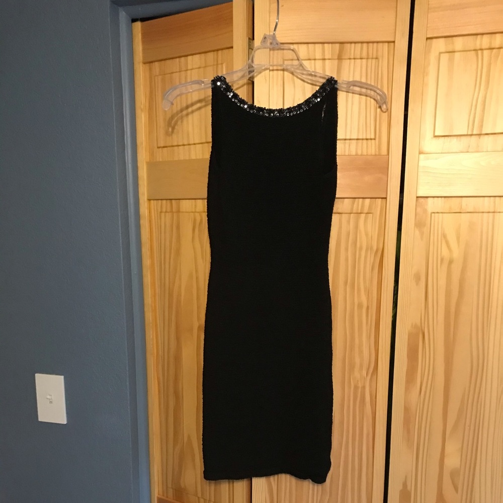 Bettie Paige Small little black dress beaded neck